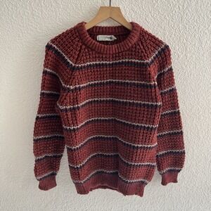 Vintage Scotch House 100% Wool Chunky Striped Knit Sweater 107cm Red Orange